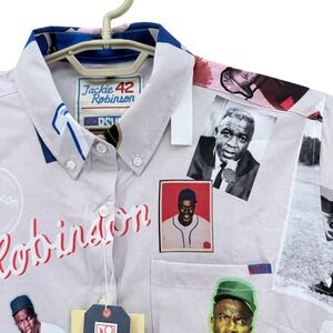RSVLTS Jackie Robinson Scrapbook Shirt Men L Tan NWT Kunuflex Short Sleeve MLB